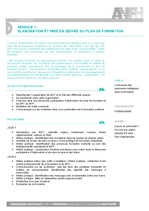 GHT : ELABORATION ET MISE EN OEUVRE DU PLAN DE FORMATION