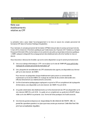 Note d'information CPF de l'ANFH aux établissements - avril 2018