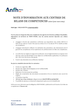 Note aux centres de bilan de compétences