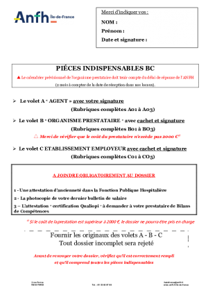 PIÈCES INDISPENSABLES A JOINDRE AU DOSSIER