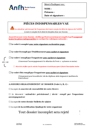 PIÈCES INDISPENSABLES A JOINDRE AU DOSSIER