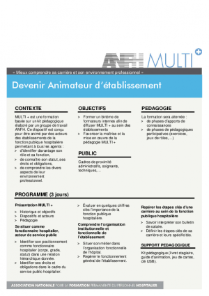 H160 - MULTI + DEVENIR ANIMATEUR D'ETABLISSEMENT