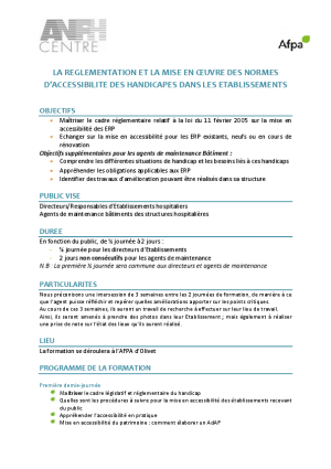 Programme de la formation "La réglementation et la mise en oeuvre des normes d'accessibilité"