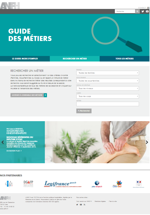 page d'accueil du Guide des métiers ANFH