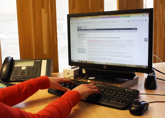 une utilisatrice consulte la plateforme des achats de l'ANFH