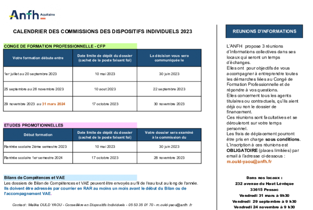 4 - CALENDRIER 2023 DISPOSITIFS INDIVIDUELS