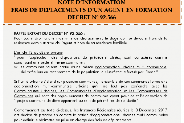 DECRET N° 92-566 - FRAIS DE DEPLACEMENTS D’UN AGENT EN FORMATION