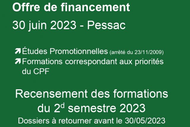 Recensement formations correspondant aux priorités du CPF deuxième semestre 2023 (« guichet bleu »)