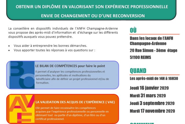 Les réunions d'information sur les 3 dispositifs CFP, Bilan de Compétences et Congé VAE