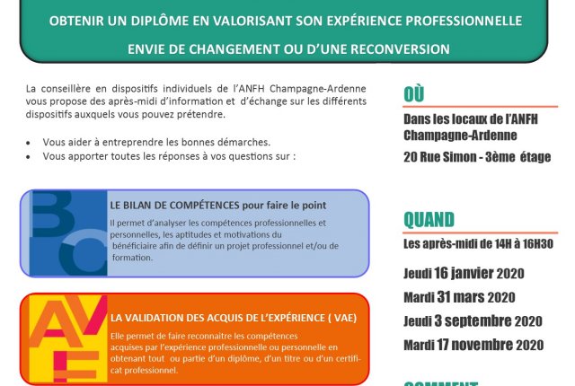 Les réunions d'information sur les 3 dispositifs CFP, Bilan de Compétences et Congé VAE