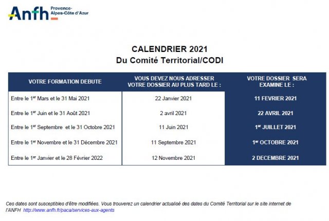 CALENDRIER DES COMMISSIONS DE FINANCEMENT DU COMITE TERRITORIAL