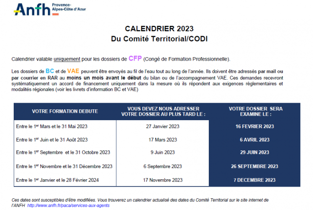 CALENDRIER DES COMMISSIONS DE FINANCEMENT DU COMITE TERRITORIAL