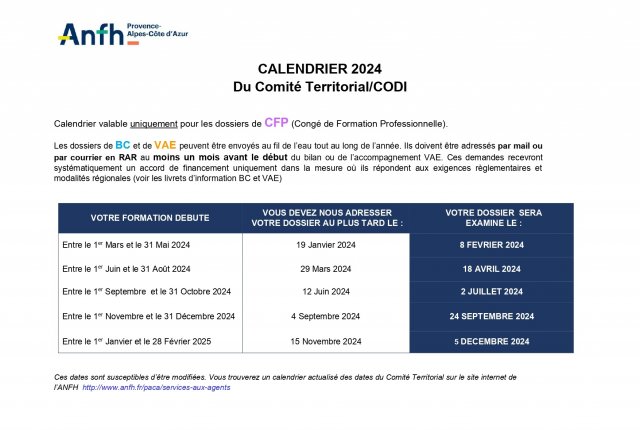 CALENDRIER DES COMMISSIONS DE FINANCEMENT DU COMITE TERRITORIAL