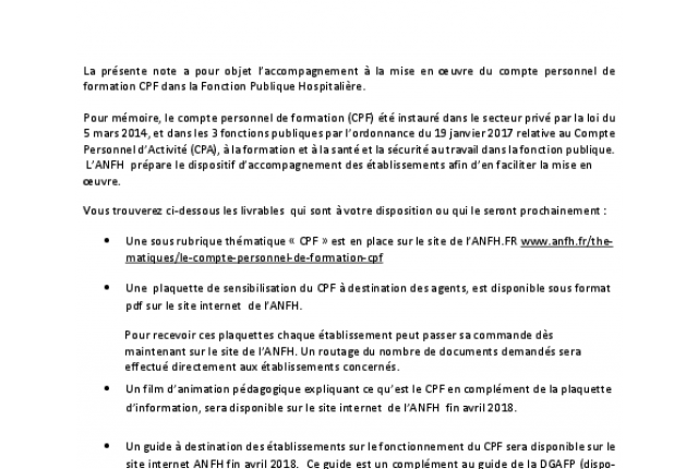 ACCOMPAGNEMENT A LA MISE EN OEUVRE DU CPF DANS LA FPH
