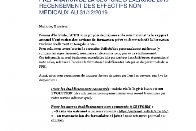 Préparation de la clôture d'exercice 2019 : recueil des effectifs non médicaux 2019